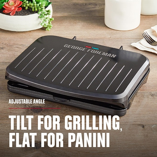 George Foreman 5-Serving Removable Plate Electric Indoor Grill and Panini Press, Black