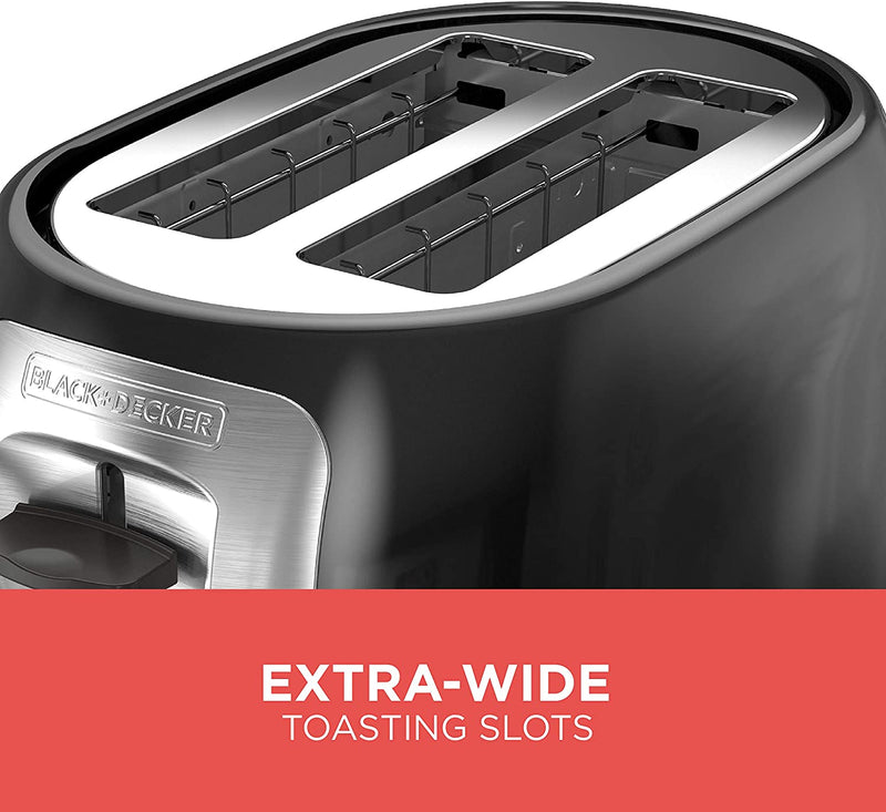 BLACK+DECKER 2-Slice Extra Wide Slot Toaster, Classic Oval, Black with Stainless Steel Accents, TR1278B