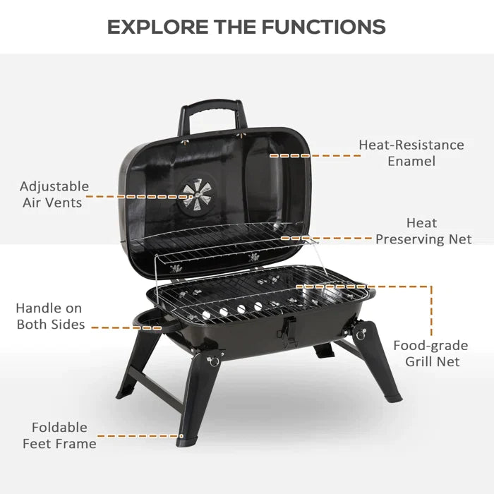 Outsunny 23.5" Portable Folding Outdoor Tabletop BBQ Kettle Charcoal Grill