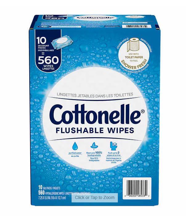 Cottonelle Flushable Wipes, 10-pack of 56