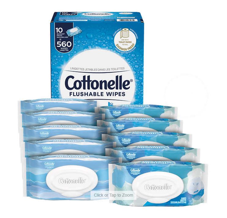 Cottonelle Flushable Wipes, 10-pack of 56