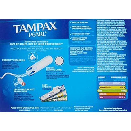 Tampax Pearl Unscented Super Absorbency Tampons, 96 Count