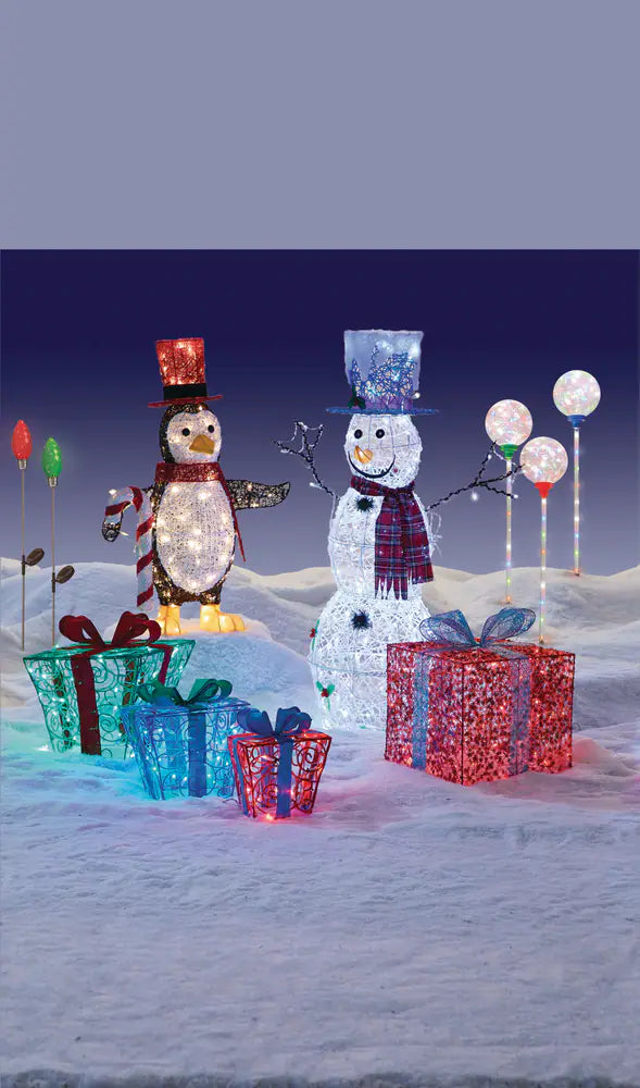 Snowman Christmas Decorations, 140 Pure White LED Lights, 4-ft