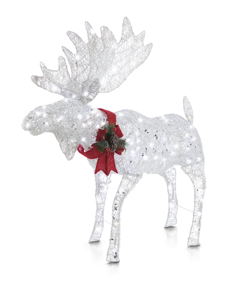 Arctic White Moose Christmas Decoration, 105 Mini LED Lights, 4-ft