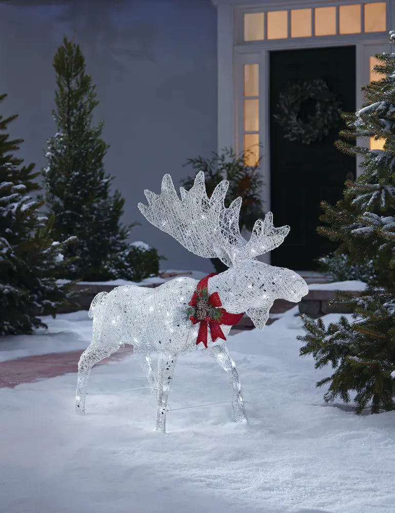 Arctic White Moose Christmas Decoration, 105 Mini LED Lights, 4-ft