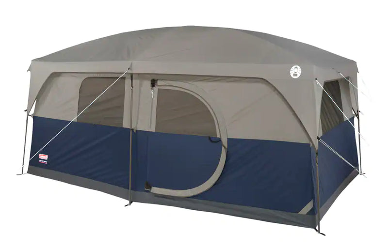 Coleman Hampton 3-Season, 9-Person, 2-Room Camping Cabin Tent w/ Room Divider, Rain Fly & Carry Bag