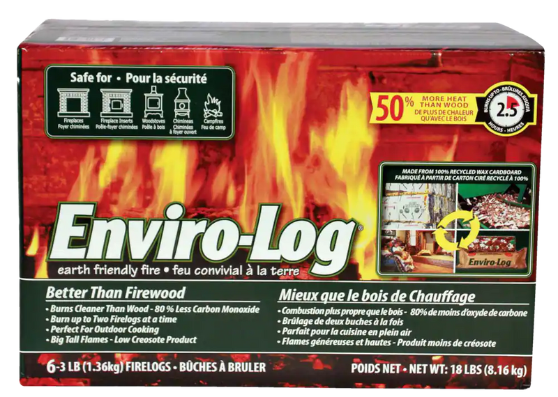 Enviro-Log Earth Friendly Fire Log For Fireplaces & Woodstoves, 3-lb, 6-pk