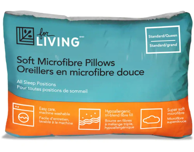 For Living Super Soft Microfibre Pillows, Standard/Queen, 28-in x 20-in, 2-pk