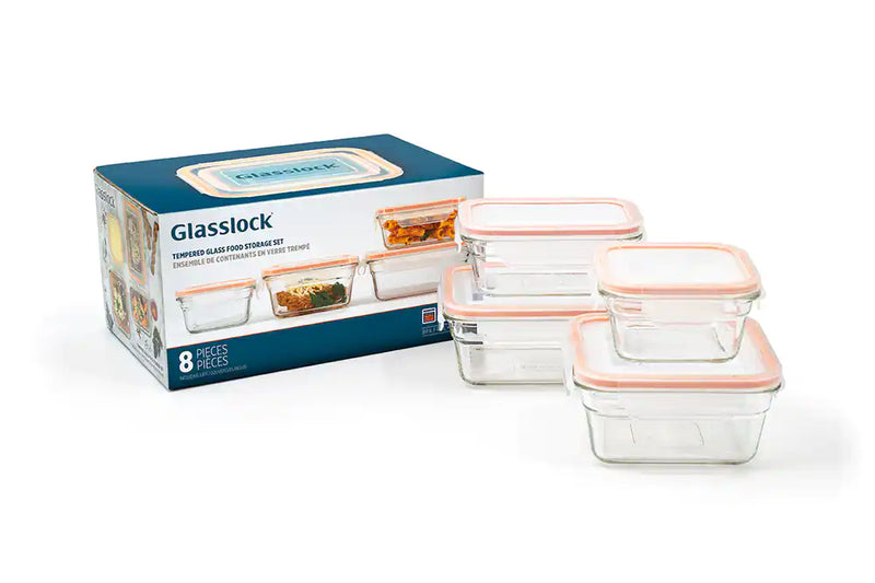 Glasslock Glass Food Storage Container Set Leakproof, 8-pc