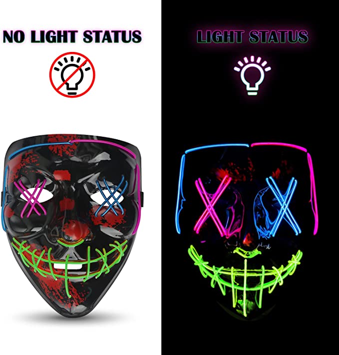 Halloween Mask, 3 Color Purge LED Light Up Mask for Adult Men Women Kids, Scary Glow Mask with 4 Lighting Mode