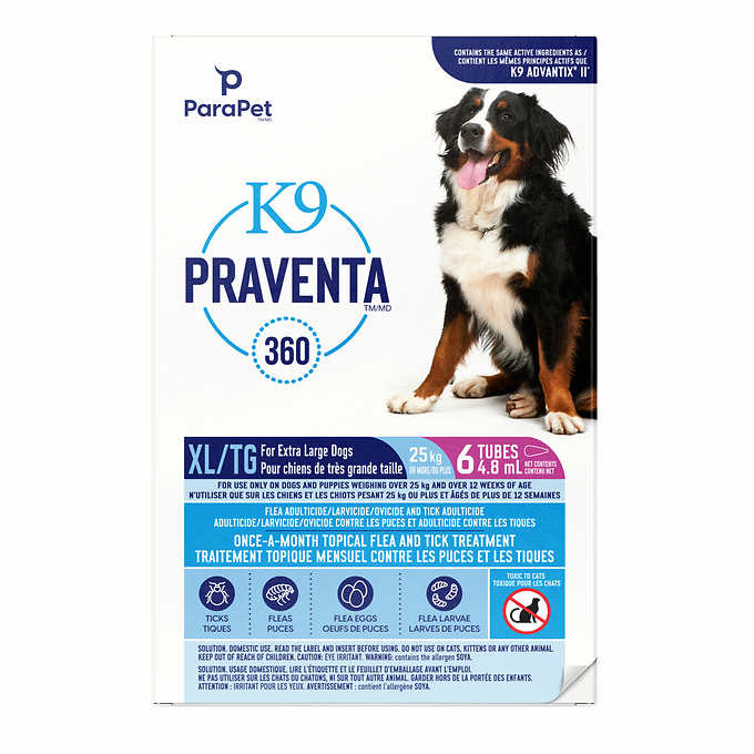 Parapet K9 Praventa 360 Flea and Tick Treatment for Dogs over 25kg, 6 Tubes