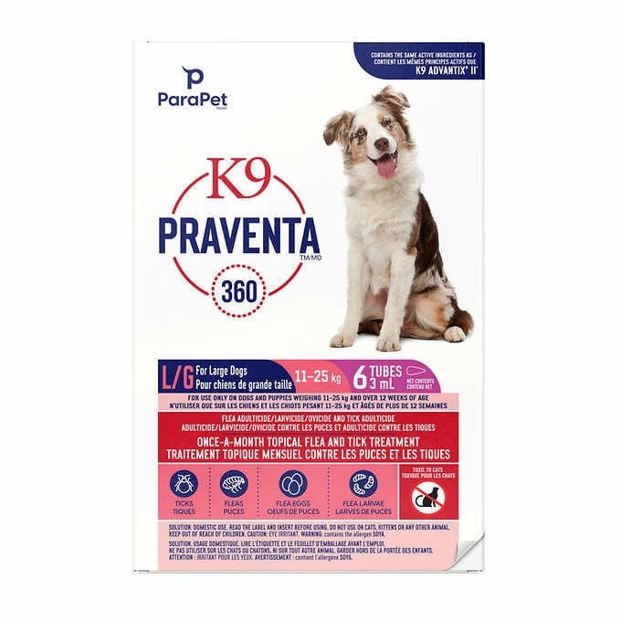 Parapet K9 Praventa 360 Flea and Tick Treatment for Dogs 11kg to 25kg, 6 Tubes