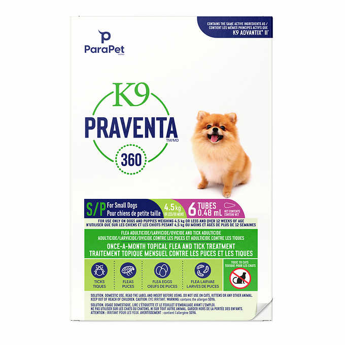 Parapet K9 Praventa 360 Flea and Tick Treatment for Dogs up to 4.5kg, 6 Tubes