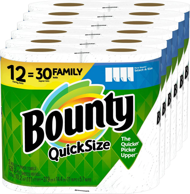 Bounty Quick-Size Paper Towels, 12 Family Rolls, White