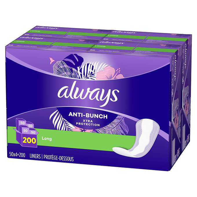 Always Anti-Bunch Xtra Protection Daily Liners Long, 200 Count