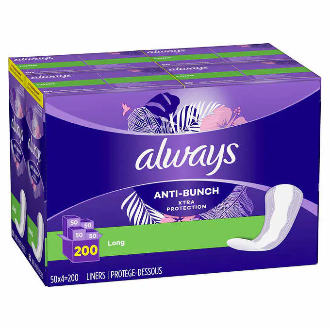 Always Anti-Bunch Xtra Protection Daily Liners Long, 200 Count