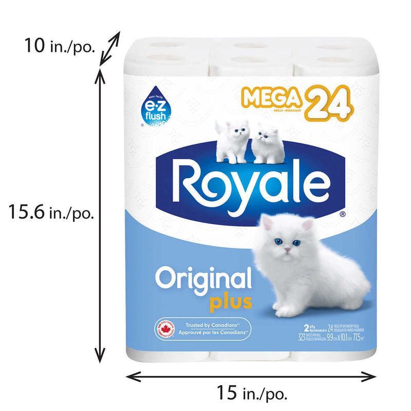 Royale Original Plus Bathroom Tissues, 24 mega rolls x 323 sheets