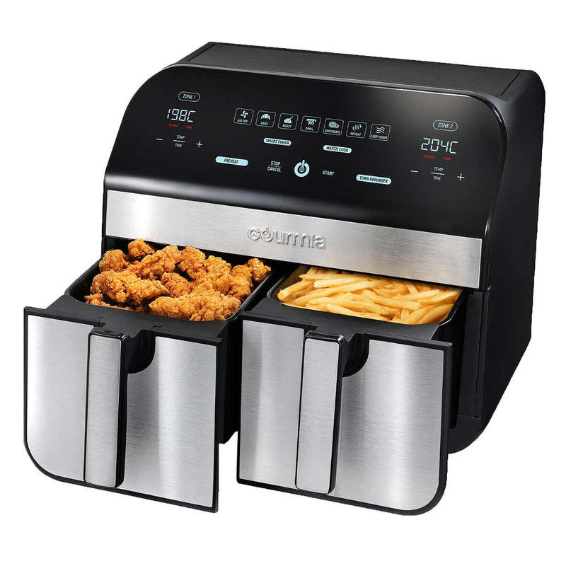 Gourmia 10-Quart Dual Basket Digital Air Fryer, with 7 Functions, Smart Finish and Match Cook