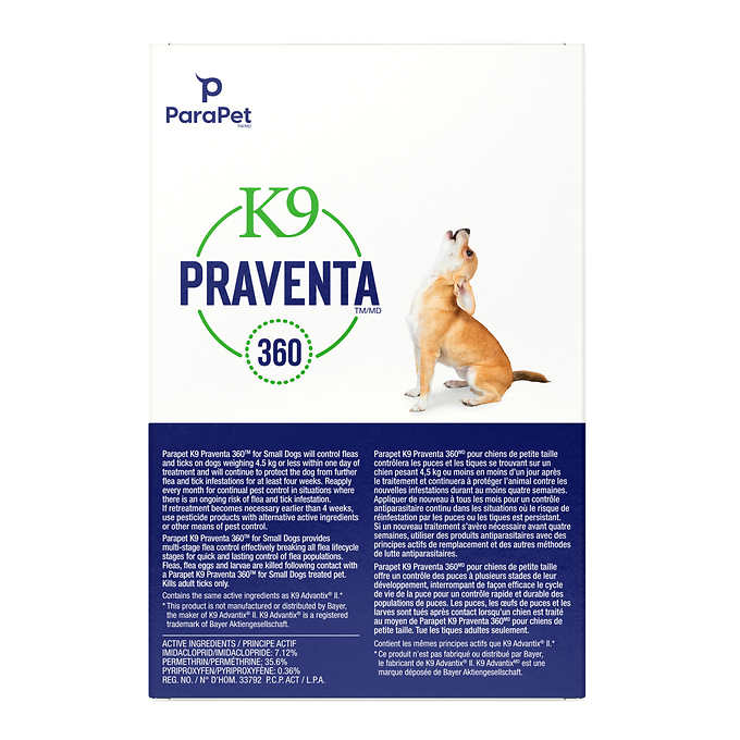 Parapet K9 Praventa 360 Flea and Tick Treatment for Dogs up to 4.5kg, 6 Tubes