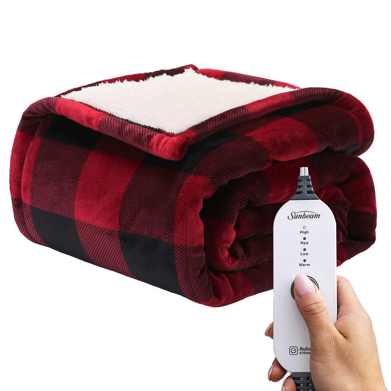 Sunbeam Northern Luxe Sherpa Heated Throw 50” x 60” (Red)