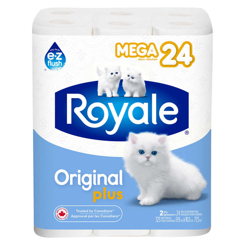 Royale Original Plus Bathroom Tissues, 24 mega rolls x 323 sheets