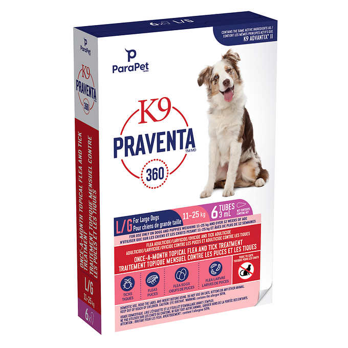 Parapet K9 Praventa 360 Flea and Tick Treatment for Dogs 11kg to 25kg, 6 Tubes