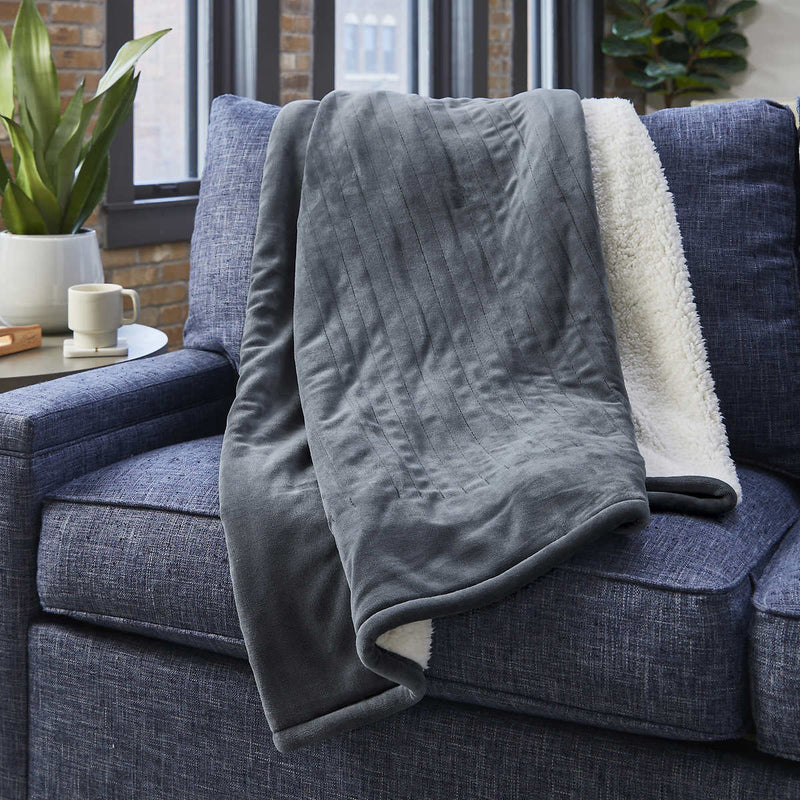 Sunbeam Northern Luxe Sherpa Heated Throw 50” x 60” (Dark Grey)