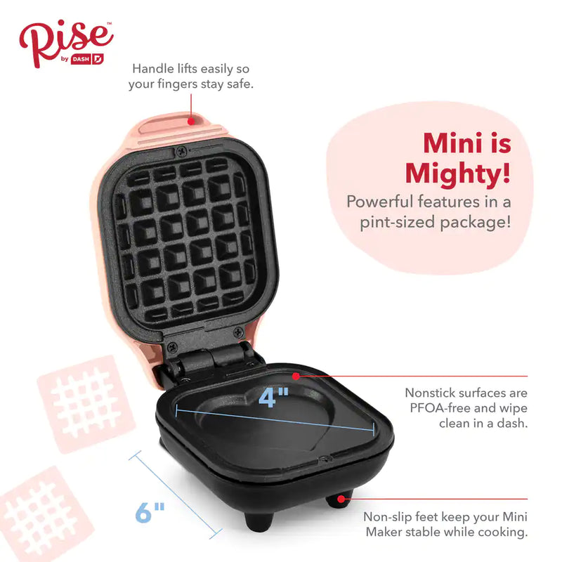 Dash Heart Compact Mini, Non-Stick Waffle Maker, Pink