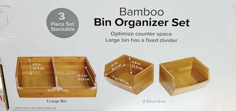 Seville Classics Stackable Bamboo Wood Bin Organizer, Set of 3 Storage