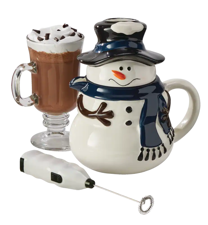 Snowman Carafe Hot Chocolate Maker w/ Mixer, Microwave Safe