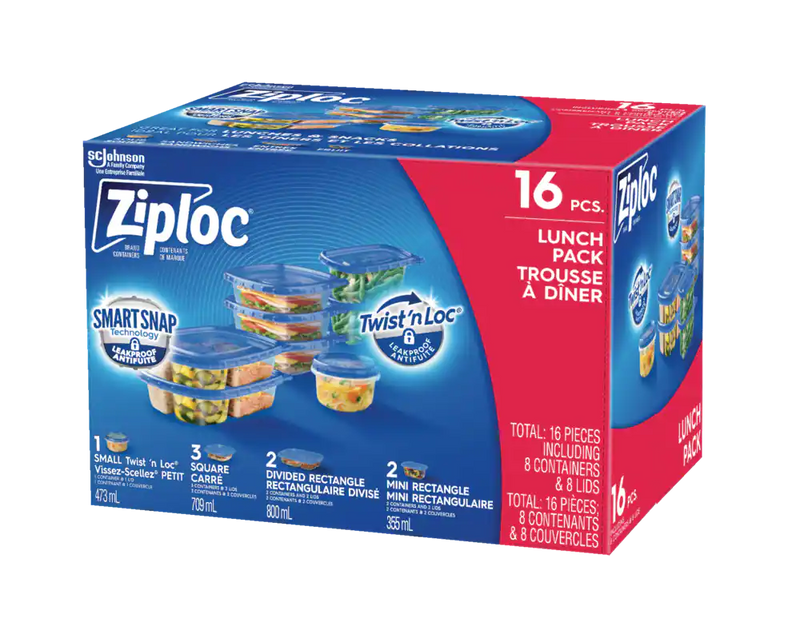 Ziploc Lunch Plastic Food Storage Containers, 16-pk